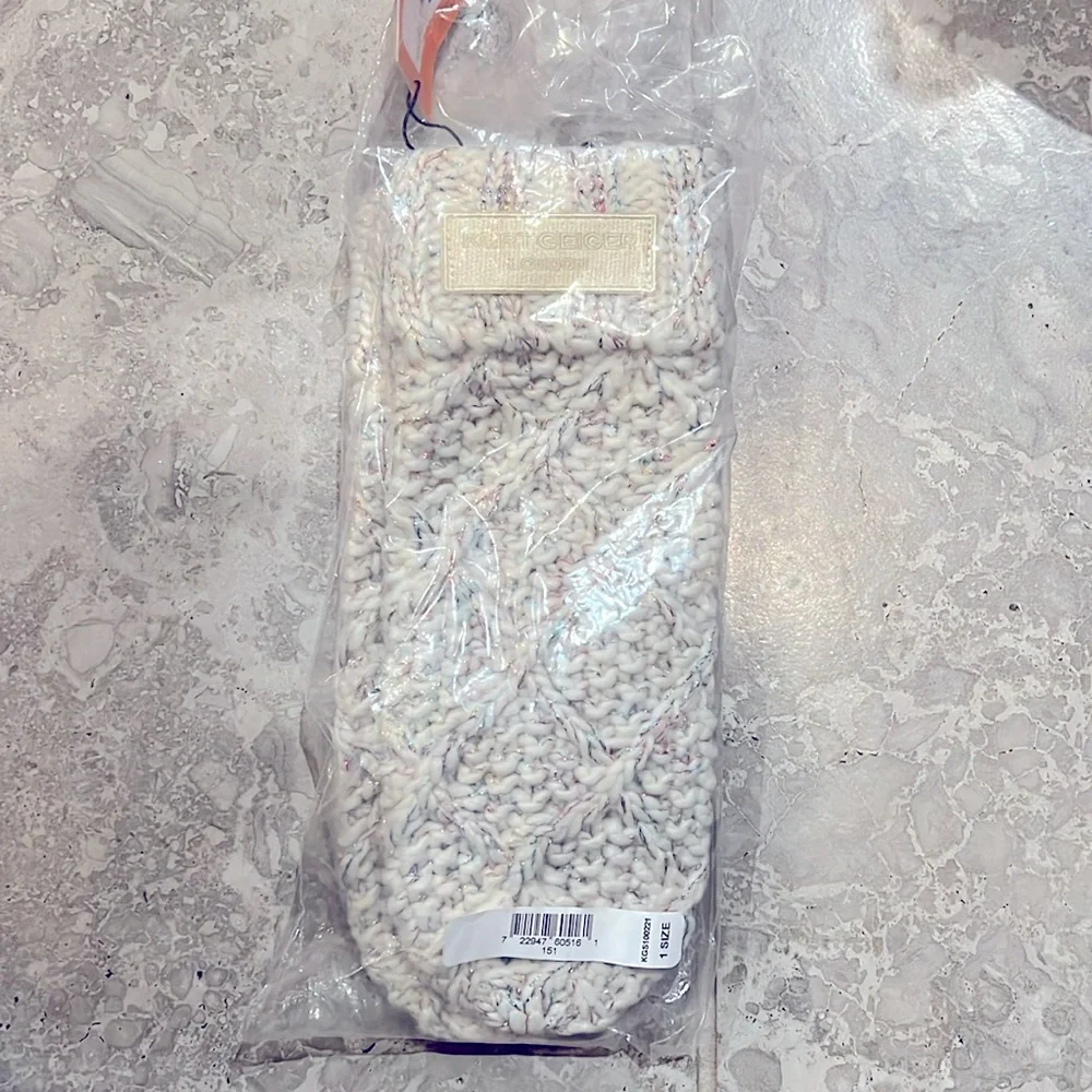 Kurt Geiger Metallic Cable Knit Mittens Bone Multi , One Size New w/Tag - Picture 3 of 4